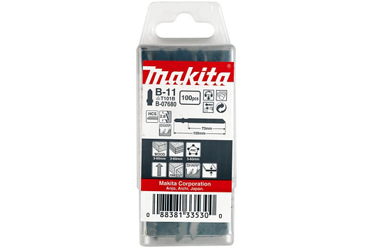 Пилки для лобзика MAKITA B-11 (Т101В) HCS-100мм, (дерево, пластик, чистый прямой рез)