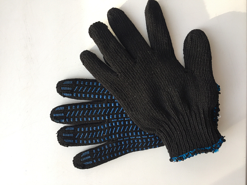 Перчатки трикотажные х/б (5-н) двойные с ПВХ черные 7.5 класс, Россия