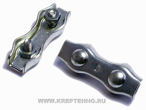 Зажим стальных канатов двойной 5мм L50мм, оцинк. Duplex