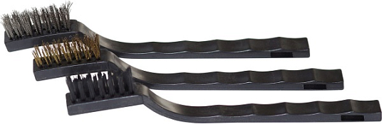 Набор щеток-мини 3шт. (нейлон, латунь, нерж. сталь ) с пластмас. ручкой 