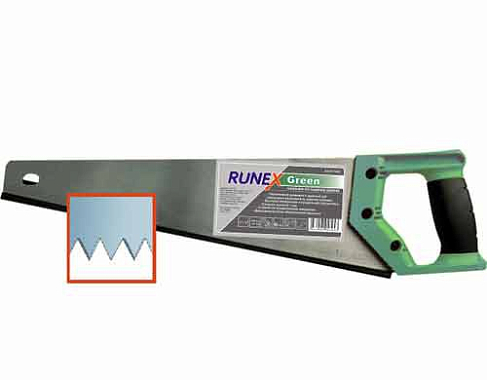 Ножовка по сырой древесине 400мм, прямой крупный зуб, 3,5 з/д, 2-компан. ручка, Runex Green