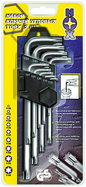 Набор ключей Г-образных, Тоrх 9шт (T10-T50), NOX