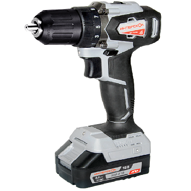 Аккумуляторная дрель-шуруповерт ИНТЕРСКОЛ ДА-13/18В 2,0Ач, Li-ion АПИ, БЗП 13мм, 45Нм, б/щ, 2 аккум, кейс