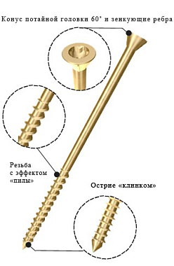 Саморез 3,5*55 для дерев. полов (отделочный), потайной, желтый цинк,Torx10 INFIX