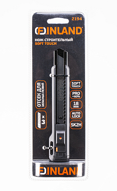 Нож широкий 18мм с отламывающимся лезвием, прочный пластиковый корпус SOFT TOUCH, FINLAND 