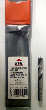 Сверло по дереву спиральное 10х80 с шестигранным хвостовиком, KEILBIT