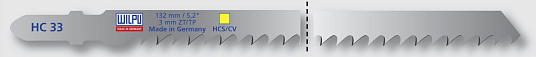 Пилки для лобзика HC 33 (T301CD) чистый рез 105 мм, дерево 8-65мм, пластик 8,5tpi (5шт/уп) WILPU 