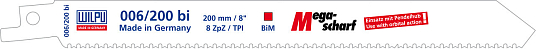 Пилки для сабельной пилы 006/200 bi металл, М-зуб. дерево с остатками металла (5шт), WILPU