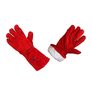 Краги сварщика из натуральной кожи (спилк.) МЕТАЛЛУРГ-ТРЕК утепленные, искусственный мех, красные