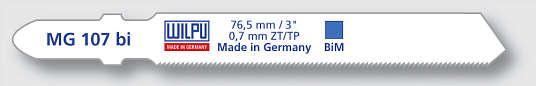 Пилки для лобзика MG 107 bi (Т118G) сталь 0,5-1,5мм, Bi-met, рез 55мм (5шт/упак.) WILPU /Германия/
