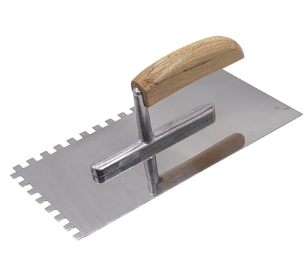 Кельма нержавеющая сталь 270*125мм зуб 4*4мм с деревянной ручкой из бука 