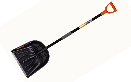 Лопата снеговая "AMIGO" с алюминиевым черенком и софт вставкой 41см*41см, пластиковый ковш с ребрами жесткости