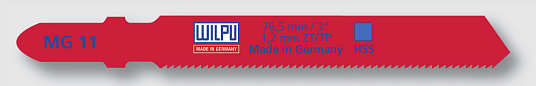 Пилки для лобзика MG 11 (T118A) для тонкой стали, нержавеющей стали, цветного металла 1,2 - 2мм (5шт/уп) WILPU 