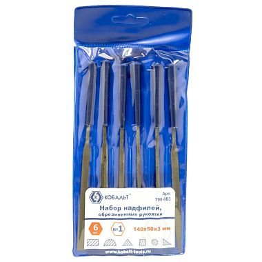 Надфили №1, набор 6 шт., 140х50х3мм, обрезиненная рукоятка, КОБАЛЬТ 