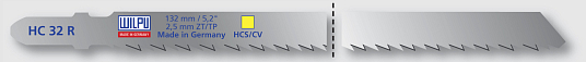Пилки для лобзика HC 32R дерево, фанера, пластик 3-65мм, реж. часть 105мм, чистый рез ( 5шт/уп), WILPU